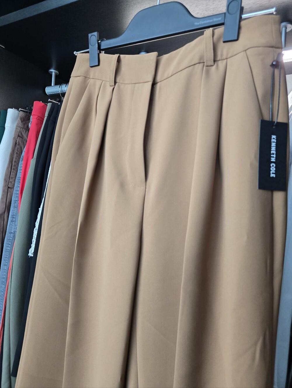 Kenneth Cole Wide-Leg High-Waist Camel Tan Trousers - Picture 4 of 8